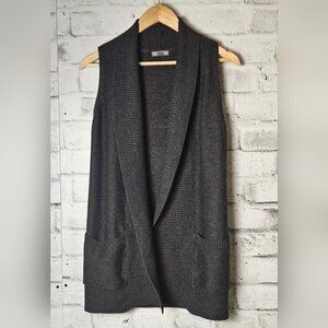 Warehouse One Womens Open Front Knit Sweater Vest Gray Longline Size Small